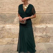 Arabella Off Shoulder Mesh Christmas Party Dress with Flowing Midi Skirt