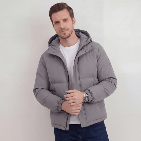 Hooded Puffer Jacket for Men with Adjustable Weatherproof Hood
