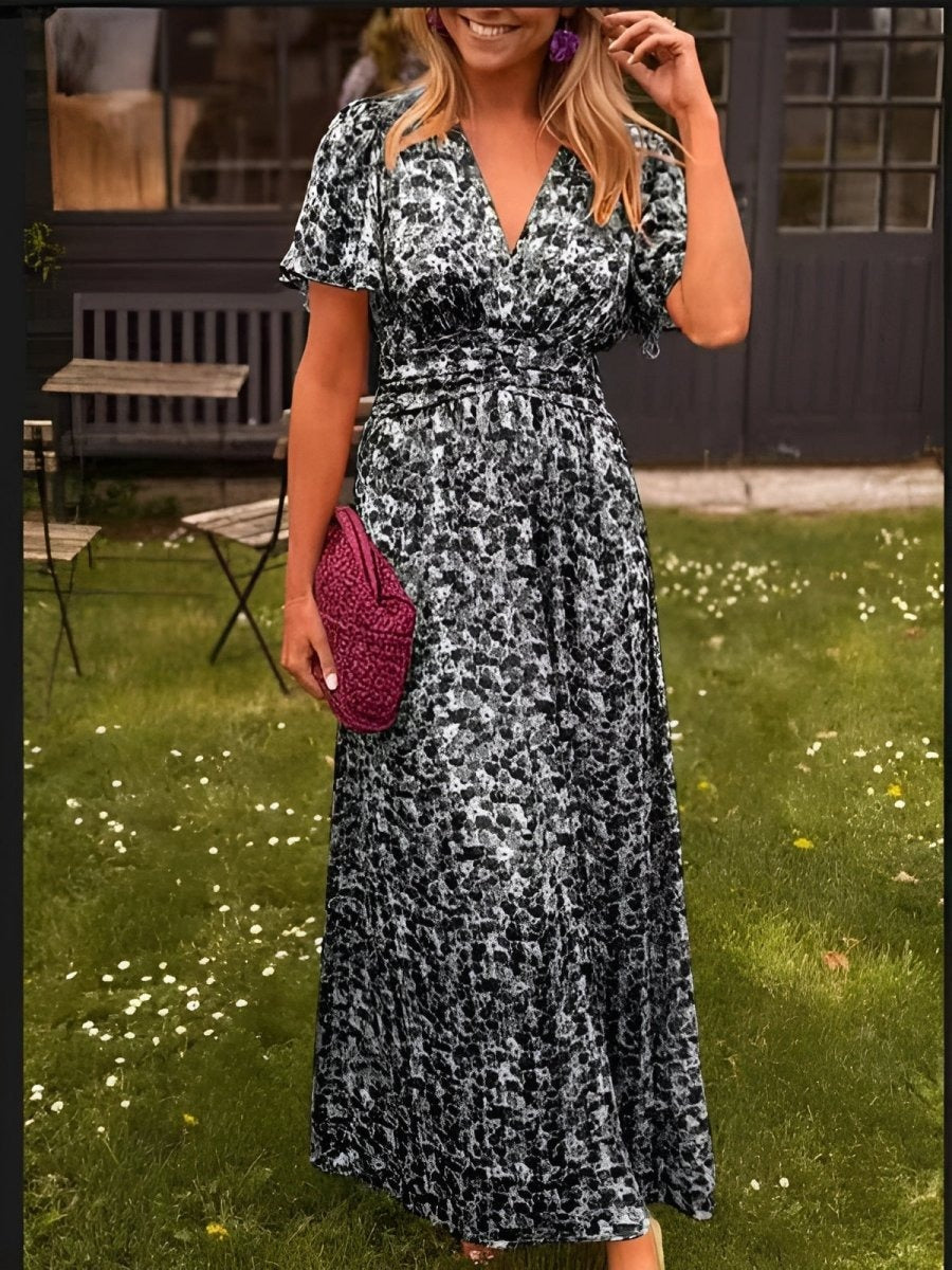 Amelia Floral Wrap Maxi Dress with Flutter Sleeves