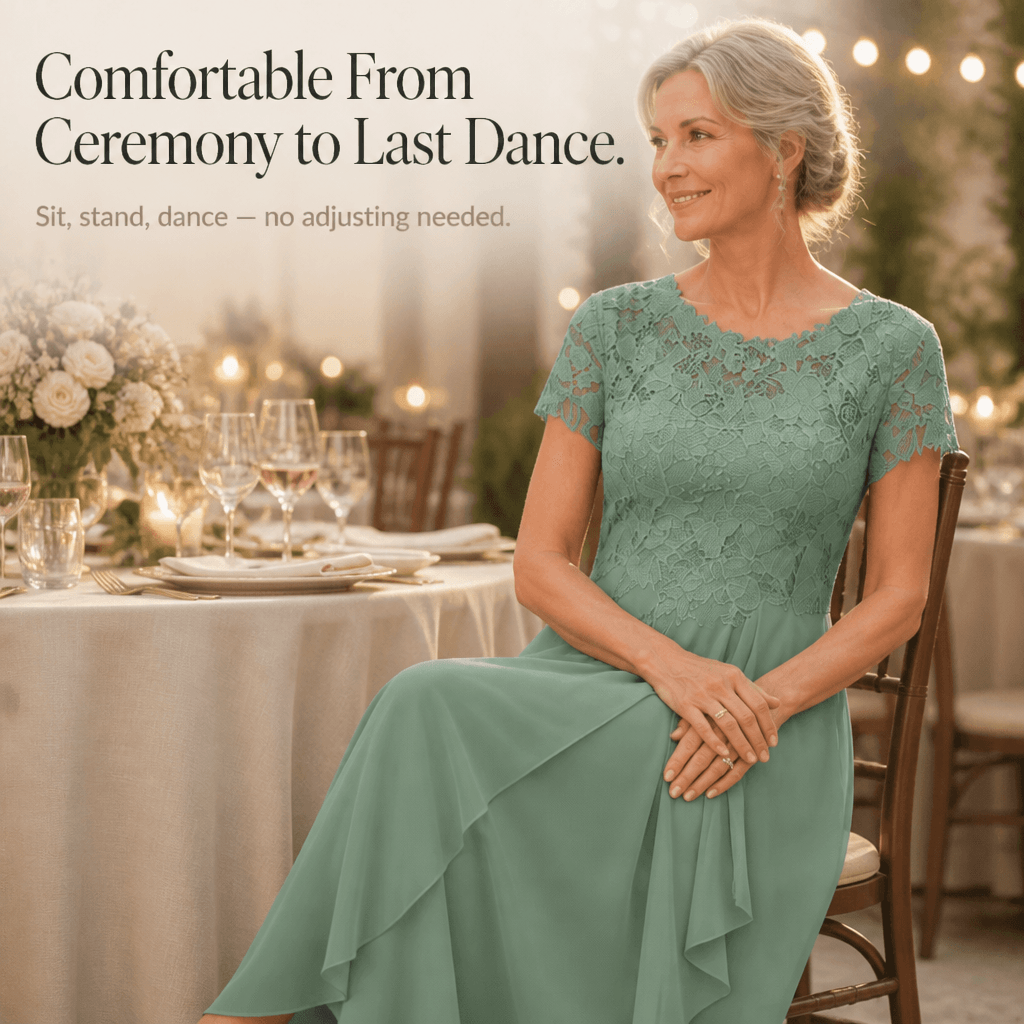 Women's Lace Bodice Chiffon Dress with Ruffled Hem