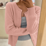 Knitted Button Front Cardigan with Round Neckline for Ladies Jumpers Layering