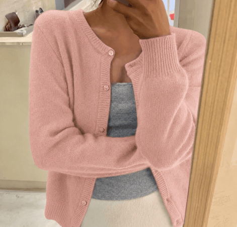 Knitted Button Front Cardigan with Round Neckline for Ladies Jumpers Layering