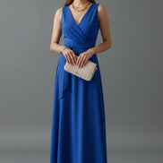Satin Wrap Maxi Dress with Tie Waist for Christmas Party in Red