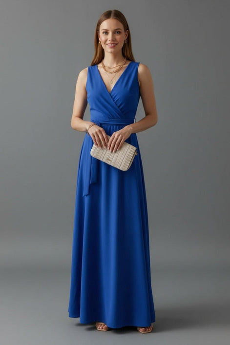 Satin Wrap Maxi Dress with Tie Waist for Christmas Party in Red