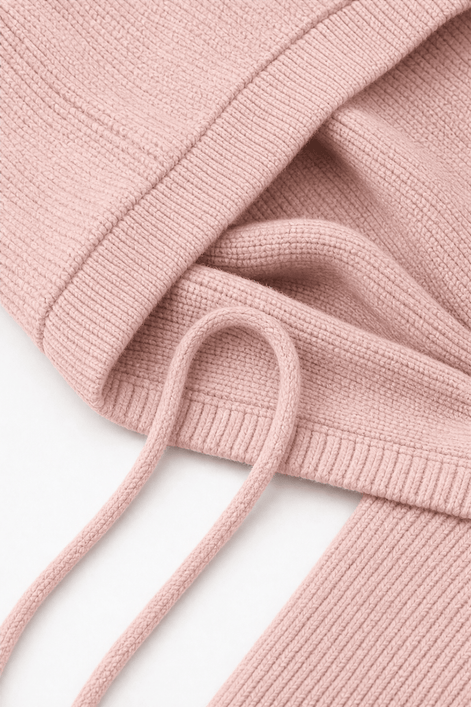 Women's Ribbed Zip-Up Hooded Knit Cardigan with Drawstring Hood