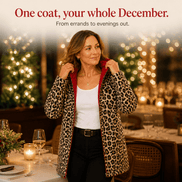 Women's Reversible Hooded Winter Coat with Leopard Print Lining