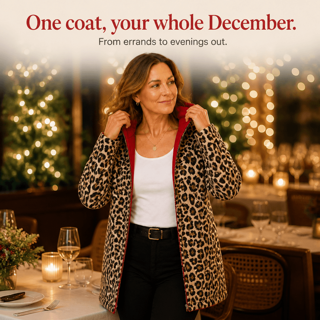 Women's Reversible Hooded Winter Coat with Leopard Print Lining