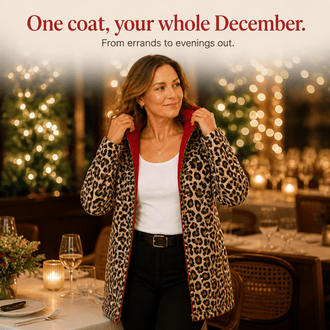 Women's Reversible Hooded Winter Coat with Leopard Print Lining