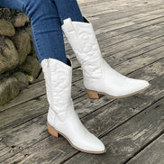 Nadia Embroidered Mid-Calf Western Boots for Women with Block Heel