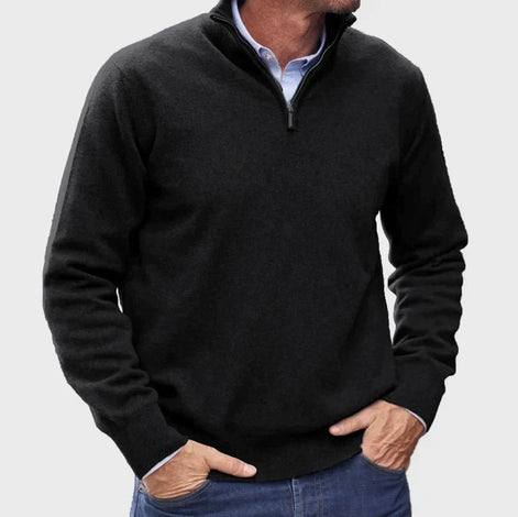 Men's Quarter-Zip Knitted Jumper with Layering Collar