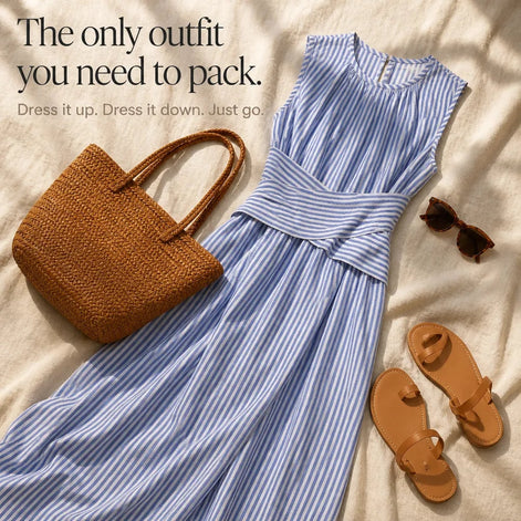 Women's Wrap-Waist Striped Sleeveless Maxi Dress