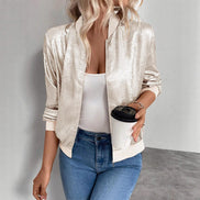 Nessa High-Neck Cropped Fluid Bomber Jacket for Women in Polyester
