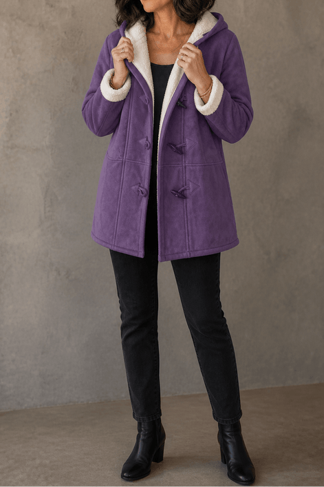 Women's Hooded Faux Suede Winter Coat with Plush Sherpa Lining