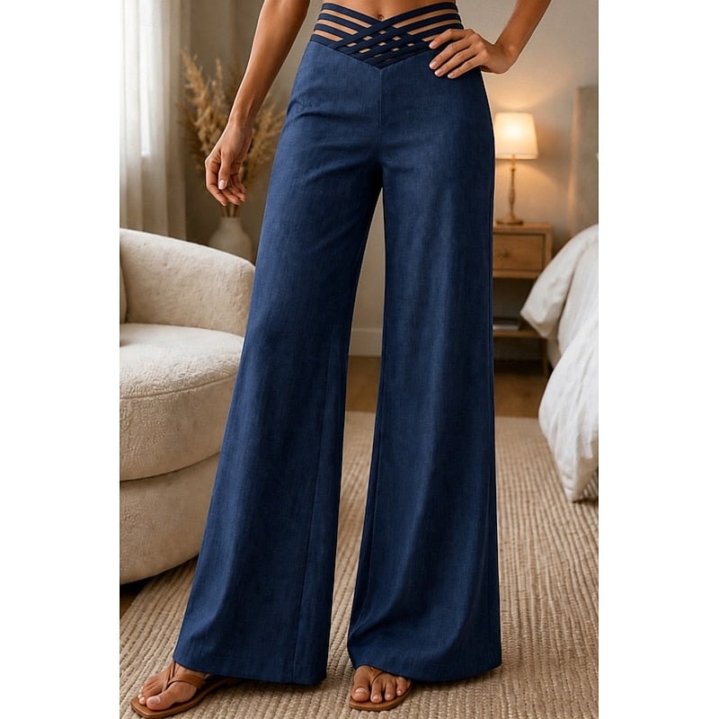 Sienna High-Waisted Wide-Leg Women's Tailored Trousers with Crossover Waistband