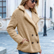 June Teddy Double-Breasted Winter Coats Women Cozy Fleece Jacket
