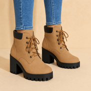 Stridara Lightweight Chunky Platform Combat Boots for Women in PU Leather