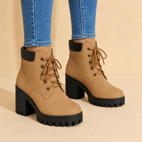 Stridara Lightweight Chunky Platform Combat Boots for Women in PU Leather