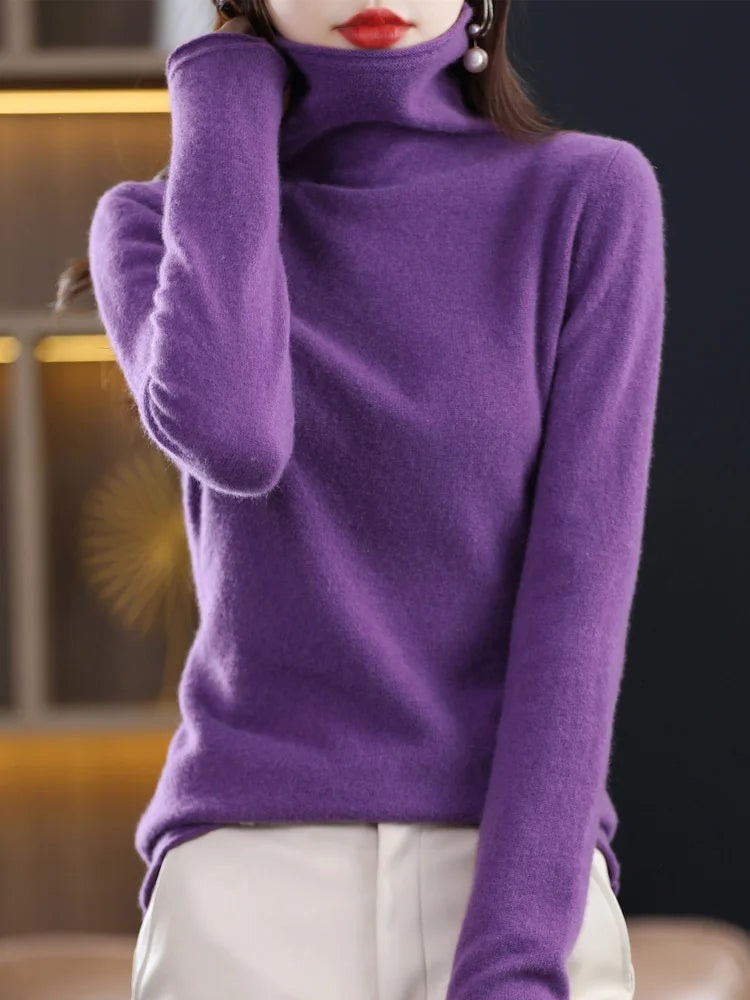 Women's Ribbed Turtleneck Knitted Jumper with Long Sleeves