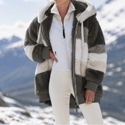Women's Oversized Color-Block Faux Fur Winter Coat with Hood
