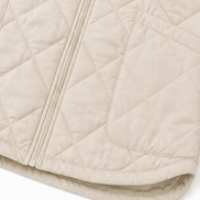 Women's Quilted Puffer Jacket with Knit Panel Trim at Waist and Cuffs