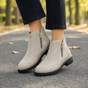 Women's Suede Chelsea Boots with Side Zip and Chunky Heel