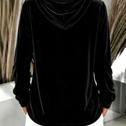 Women's Long-Sleeve Velvet Hoodie with Button Placket and Drawstring