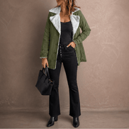 Sherpa-Lined Lapel Jacket with Suede-Finish Cotton Blend