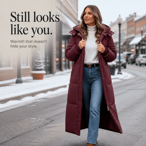 Women's Long Hooded Quilted Puffer Jacket with Side Pockets