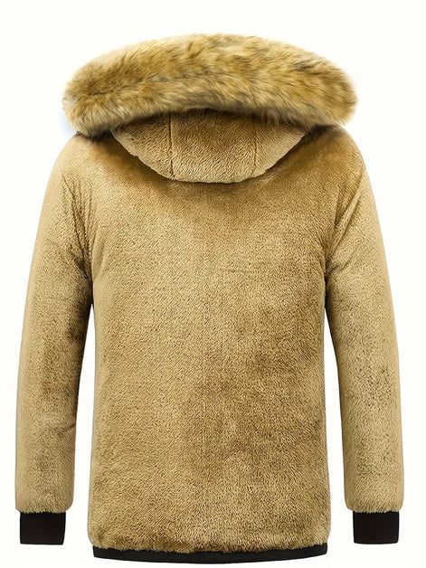 Drake Hooded Quilted Mens Puffer Jacket with Faux Fur Trim