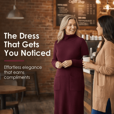 Women's Relaxed Turtleneck Knitted Jumper Dress with Pockets