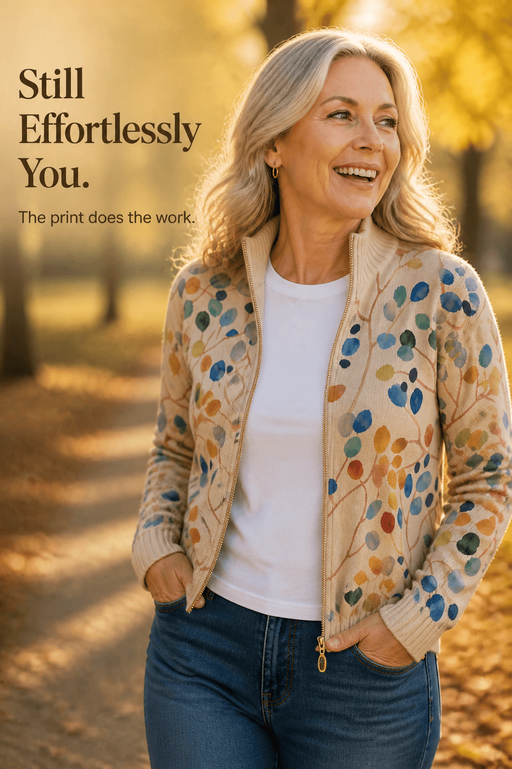Women's Botanical Print Zip-Up Knit Bomber Cardigan