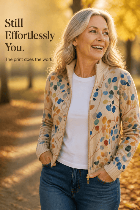 Women's Botanical Print Zip-Up Knit Bomber Cardigan