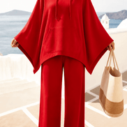 Women's Hooded Cape Top and Wide-Leg Trouser Two Piece Co-Ord Set