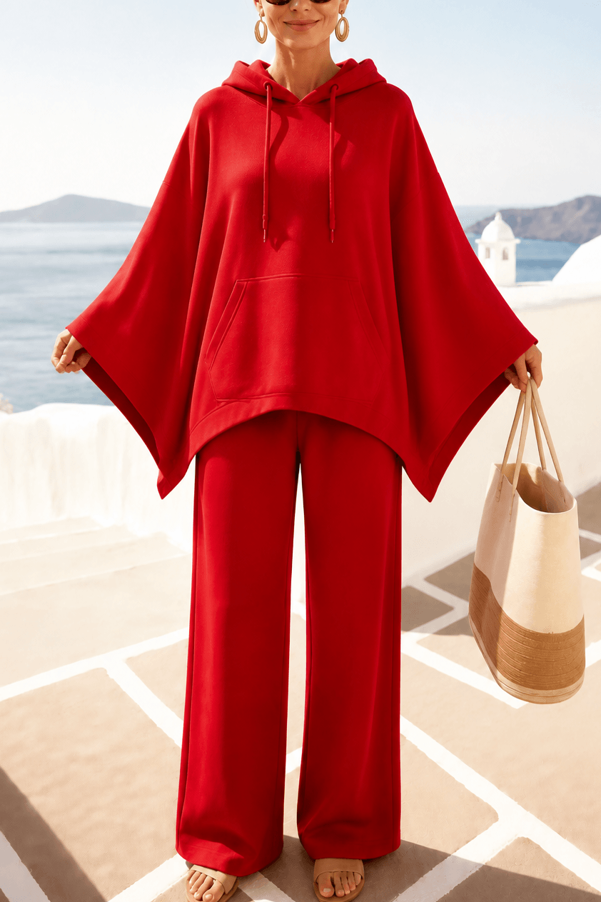 Women's Hooded Cape Top and Wide-Leg Trouser Two Piece Co-Ord Set