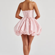 Clara Strapless Satin Puffball Mini Dress for Autumn Dresses Occasions