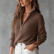 Women's Half-Zip Collar Knitted Jumper with Textured Stitch