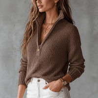 Women's Half-Zip Collar Knitted Jumper with Textured Stitch