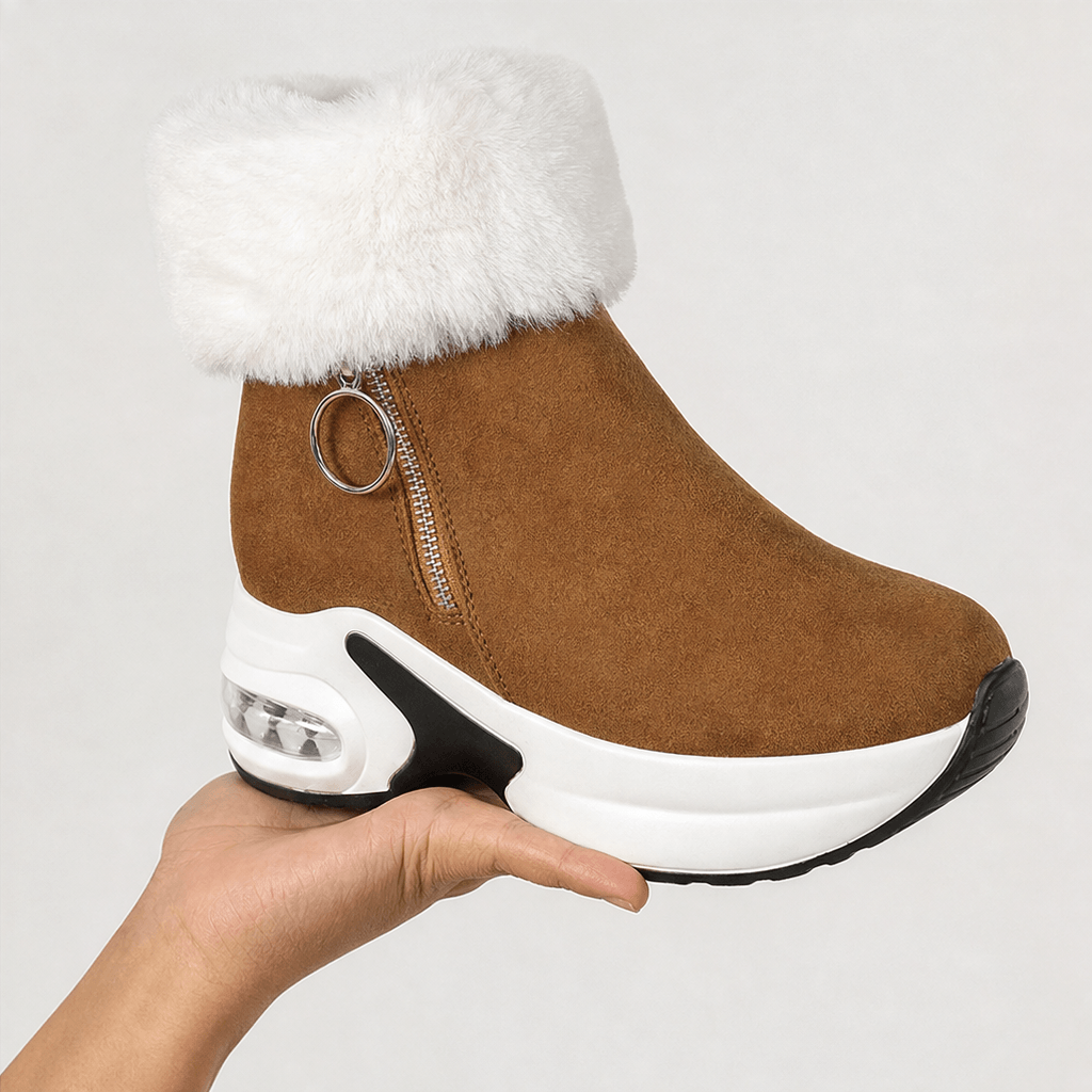 Women's Plush-Lined Wedge Winter Ankle Boots with Faux Fur Trim