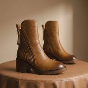 Bellora Zip-Detail Leather Ankle Boots for Women with Block Heel