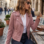 Saskia Faux Suede Biker Jacket with Asymmetrical Zip Detail