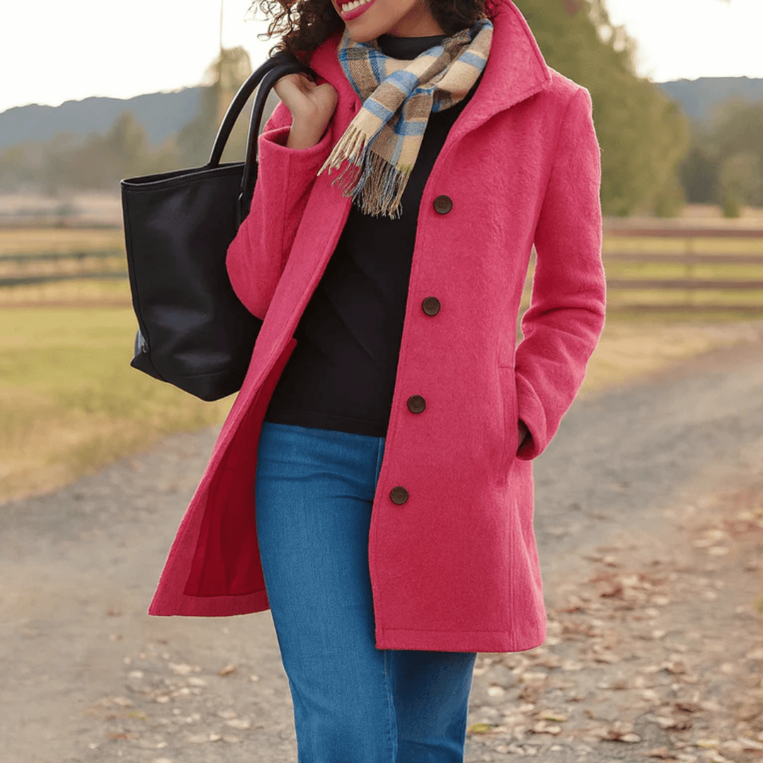 Helga Women's Classic Button-Front Wool-Blend Winter Coat