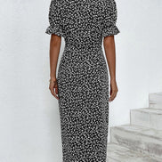 Floral Wrap Midi Dress in Polyester for Autumn and Christmas Parties