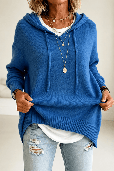 Women's Oversized Hooded Acrylic Knitted Jumper with Drawstring