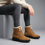 Women's Fur-Lined Suede Lace-Up Boots with Chunky Sole