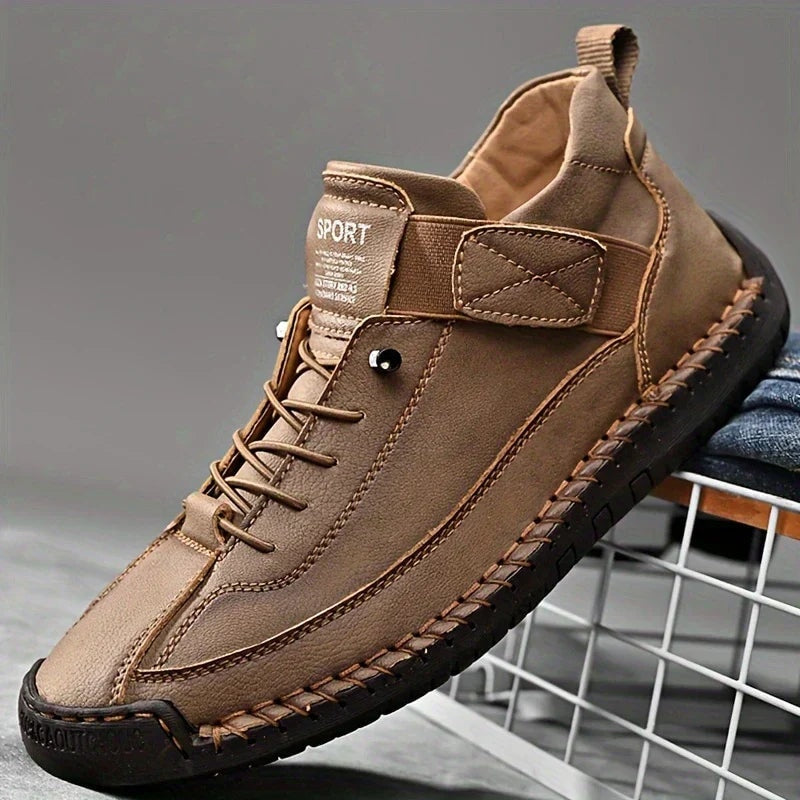 Women's Leather Comfort Shoes with Lace-Up Side Zip Closure