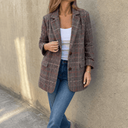 Women's Relaxed Glen Plaid Tailored Blazer with Button Front