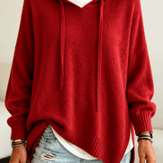 Women's Oversized Hooded Acrylic Knitted Jumper with Drawstring