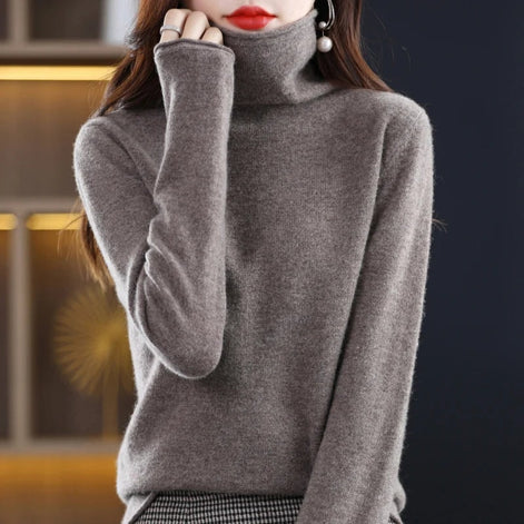 Women's Ribbed Turtleneck Knitted Jumper with Long Sleeves