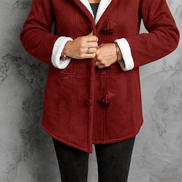 Women's Hooded Faux Suede Winter Coat with Plush Sherpa Lining