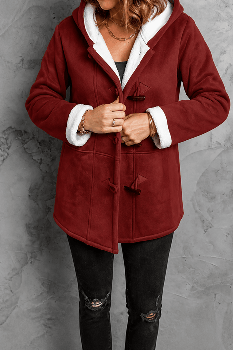 Women's Hooded Faux Suede Winter Coat with Plush Sherpa Lining